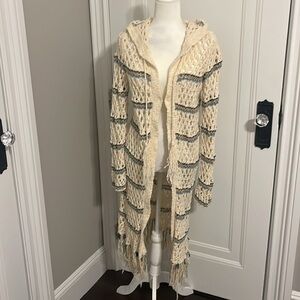 Free people mesh net vintage  sweater front closure with hood
